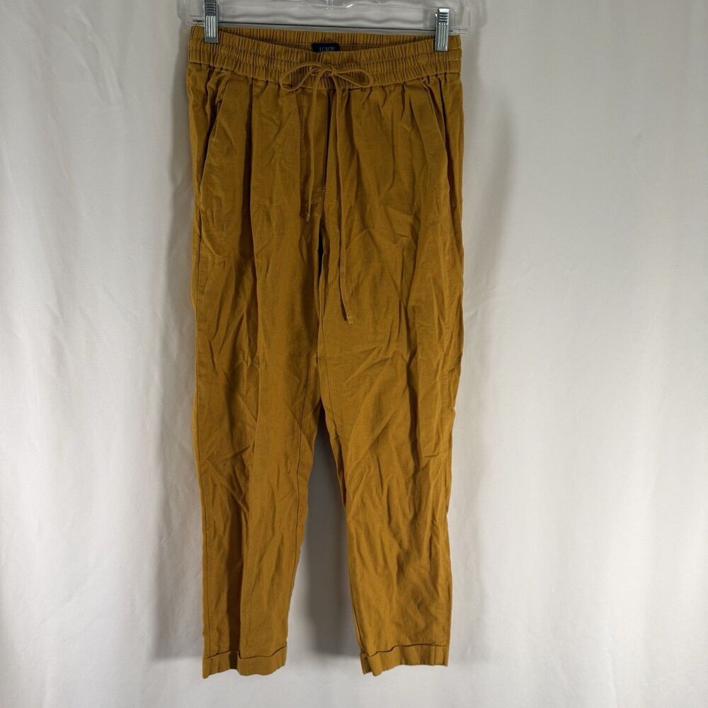 J. Crew Linen Blend Joggers Womens 0P Mustard Yellow Pull On Drawstring Pockets